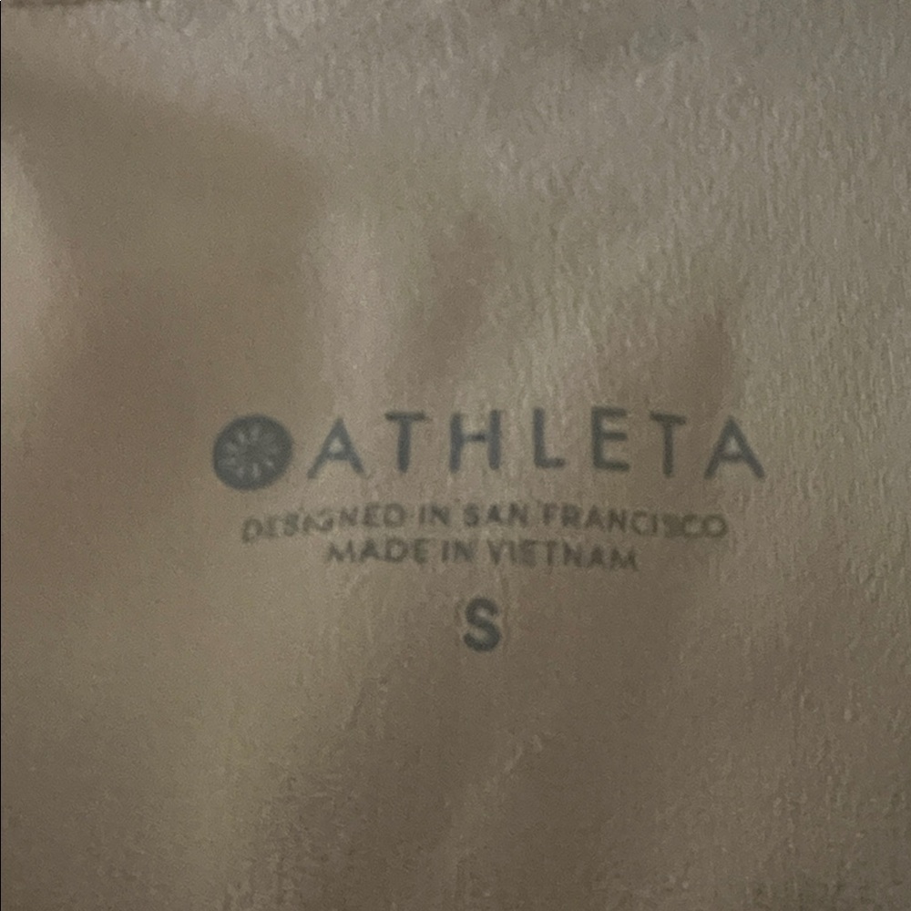 Athleta Exhale Mesh Capri leggings in quail beige and white color block - Picture 7 of 7